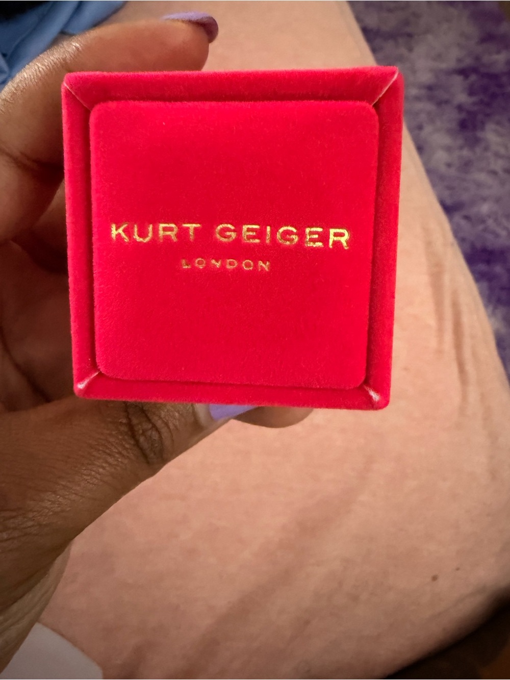 Kurt Geiger Red Velvet Jewelry Box with Gold Logo
